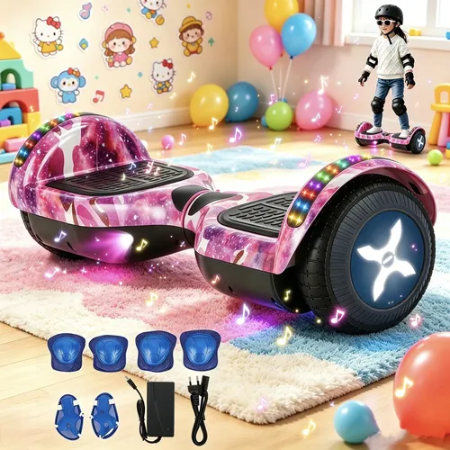 Skate Hoverboard Elétrico Led Light Com Bluetooth E Alça Roxo Galaxia