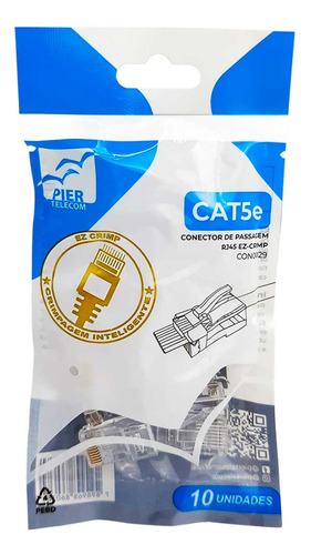 Pacote Com 10 Peças Conector Rj45 De Passagem Ez Crimp Cat5e