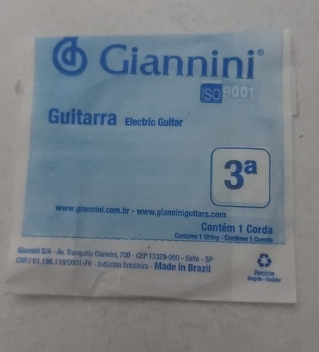 Kit 3 Corda Avulsa G Sol (3ª) P/ Guitarra Giannini Geegst9.3