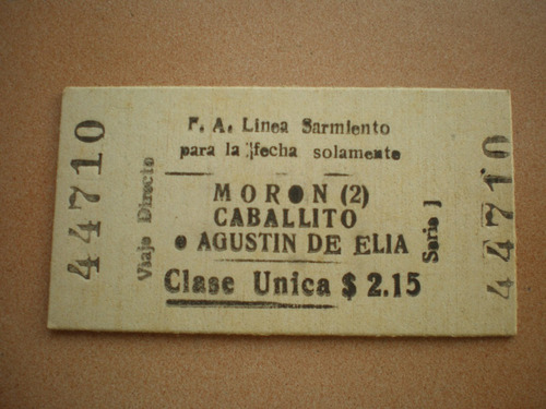 Boleto Usado Ida Ferrocarril Sarmiento - Moron Caballito