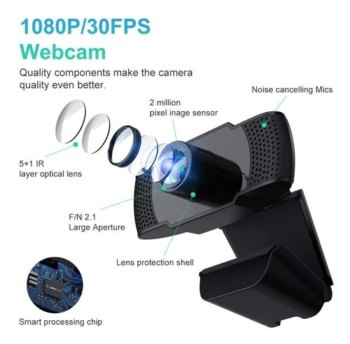 Imagen 3 de 10 de Camara Web 1080p Con Microfono Usb Webcam Para Computadora