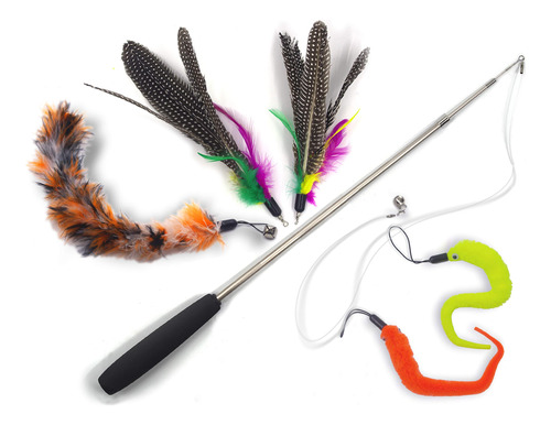 Cat Toys - Varita Retrctil Interactiva Con Plumas, Juguete P