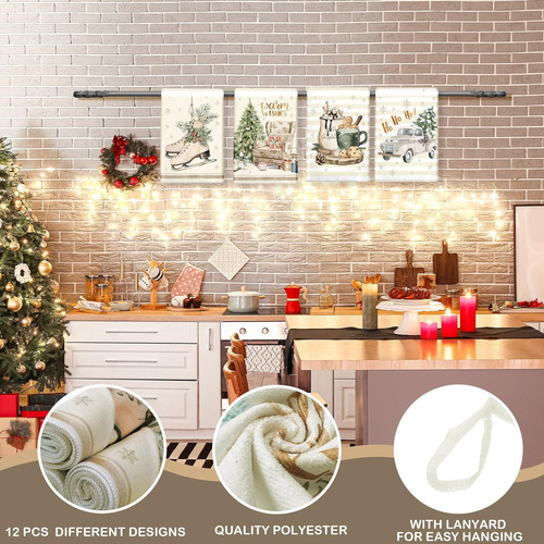 12 Pcs Toallas De Cocina De Navidad Y Pañones De Cocina Abso