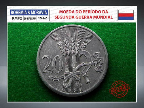 Moeda Bohemia E Moravia Km#2 20 Haleru 1942 2ª Guerra Mundi