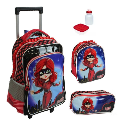 Kit Mochila Infantil Heroína Girl Fantástica G Rodinha 2em 1