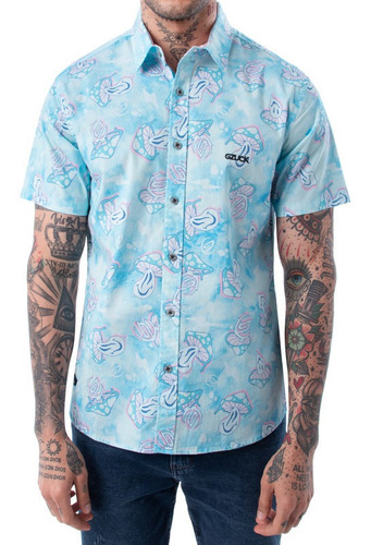 Camisa Popelina Stretch Gzuck Homklo Aqua