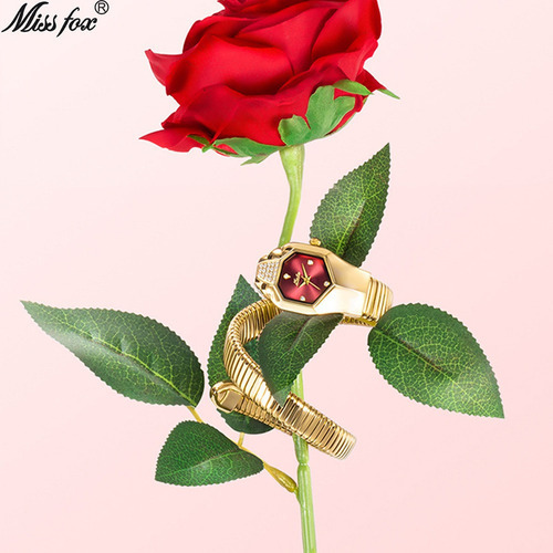 Relojes De Pulsera Missfox De Lujo Con Forma De Serpiente Y Color del fondo Oro/Rojo