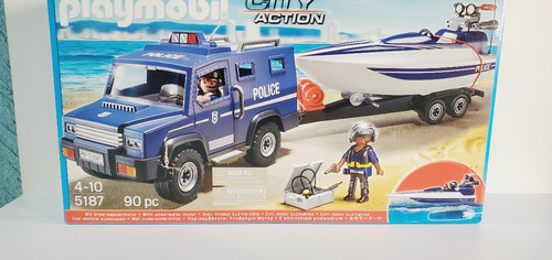 Playmobil 5187 Carro Policía Con Remolque Y Lancha Swat (Usado)