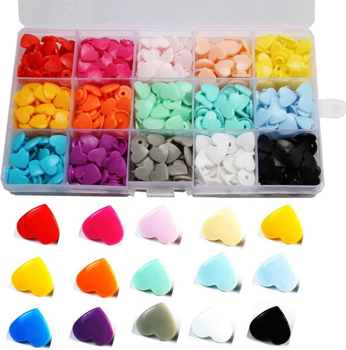 Broches Plásticos Forma De Corazones 150 Sets-15 Colores.