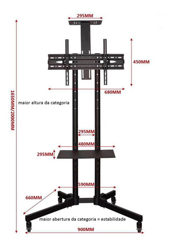 Imagem 5 de 9 de Suporte Chão Piso Pedestal Para Tv Com Rodas