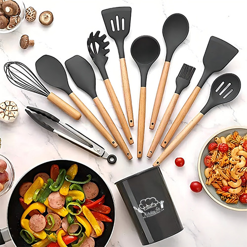 Utensilios De Cocina De Silicona Antiadherente 11 Piezas Color Gris Oxford