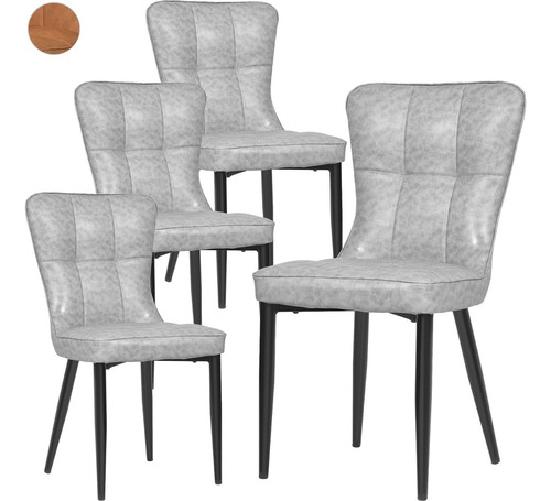 Juego Set 4 Sillas Modernas Comedor Tapizadas Vinipiel Estructura De La Silla Negro Asiento Gris Diseño De La Tela Vini Piel