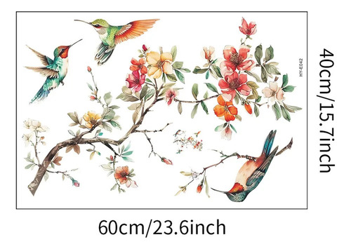 Adhesivos De Pared Con Diseño De Flores Y Pájaros, 60 X 40 C