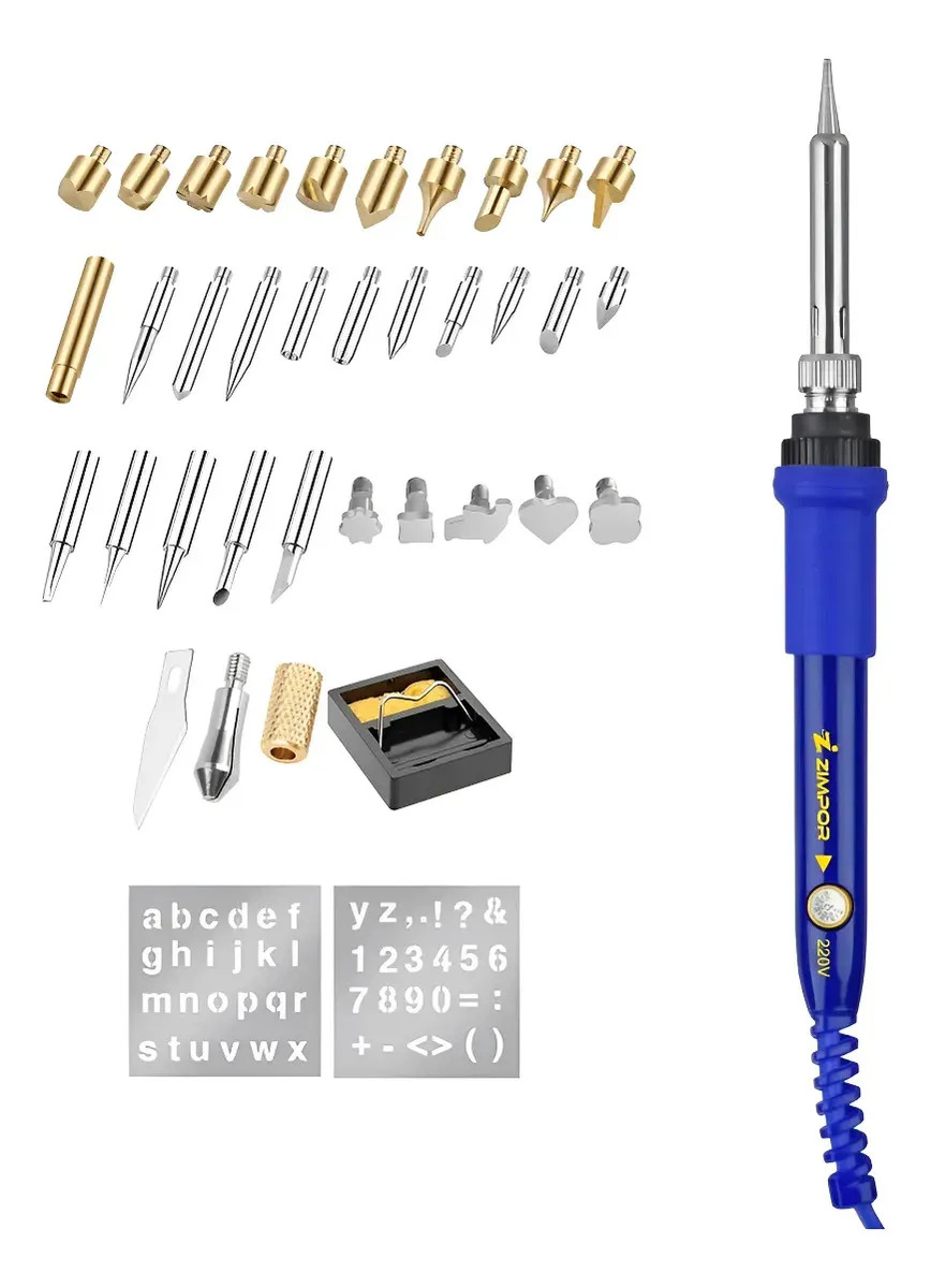 Pirografo Profissional Zimpor 28 Peças Madeira Couro 60W