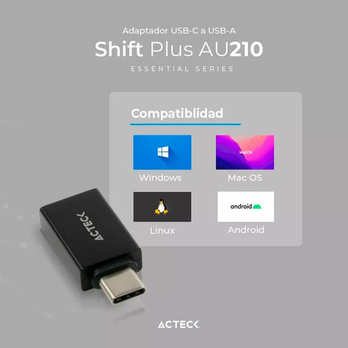 Adaptador Usb Tipo C A Usb A 3.0 Shift Plus Au210 Negro