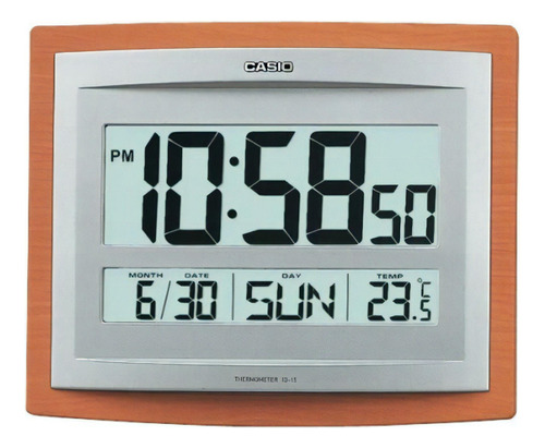 Reloj Casio Id-15s-5d Pared Escritorio Termometro Fecha Color de la estructura Café Color del fondo Gris