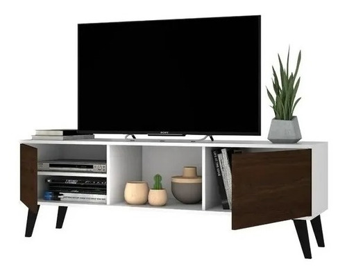 Rack Mueble Tv  Angora Blanco Estilo Vintage Moderno.