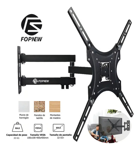 Soporte Articulado Fopnew X-400 para TV de 32 a 55 Pulgadas, Inclinable y Giratorio