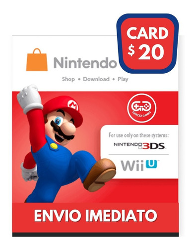 Imagem 1 de 1 de Cartão Nintendo 3ds Wii U Switch Eshop Ecash $20 Dolares Usa