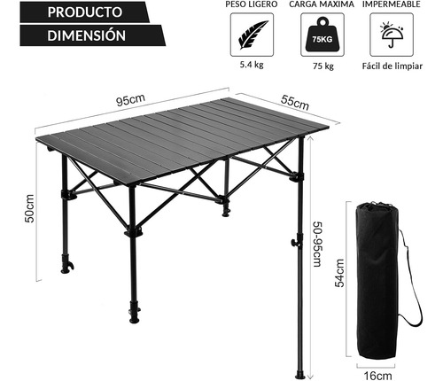 Mesa Plegable Ajustable Portatil Camping Picnic Resistente
