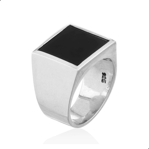 Imagem 1 de 4 de Anel Comendador Ônix Masculino Forrado Fp Prata 925 11060001