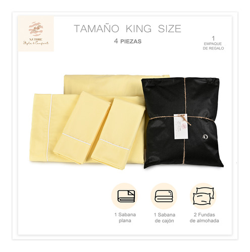 Sábanas King Size 2800 Hilos Extra Suave Premium Lisa Nature Tender Yellow Liso