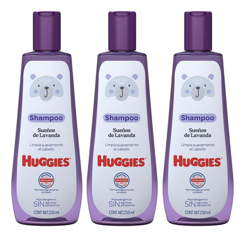 Pack 3 Shampoo Jabón 2in1 Huggies Lavanda Relajante 250 Ml