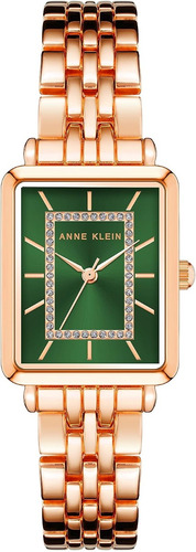 Reloj Mujer Anne Klein Cristal Mineral 24 Mm Ak/3760gnrg Color de la correa Rosa dorado Color del bisel Rosa dorado Color del fondo Verde oscuro