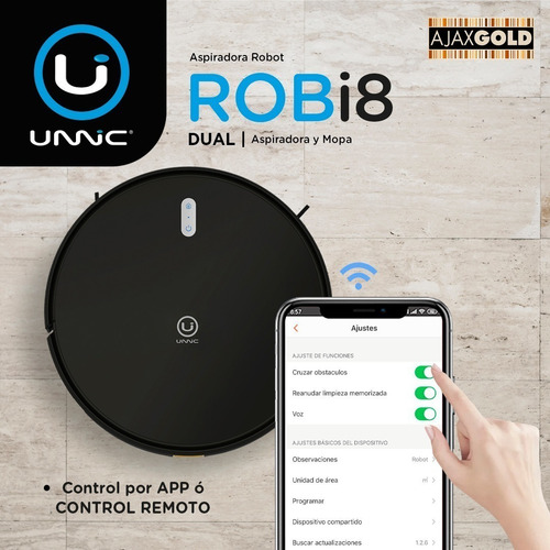 Aspiradora Robot Inteligente Mopa Auto Carga Unnic Control Color Negro