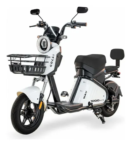 Scooter elétrica Mova Way 5.0 1000w 48v na cor branca, vista lateral com assento e guidão