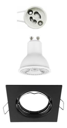 Foco Aro Móvil Empotrable + Zócalo Gu10 + Ampolleta Led 5,8w