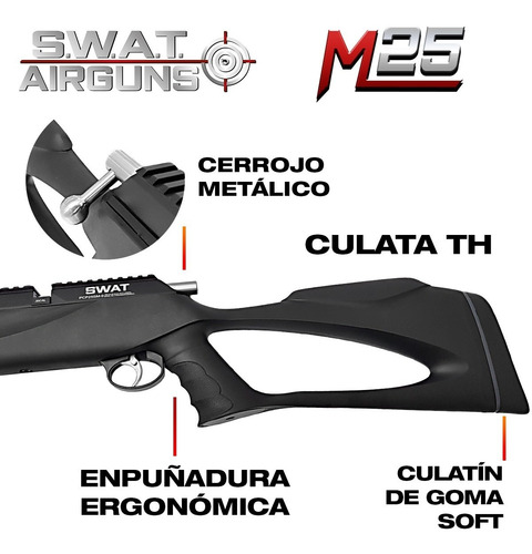 Imagen 3 de 11 de Rifle Pcp M25 Swat Airguns 5,5 6,35 Silen Inflador Funda
