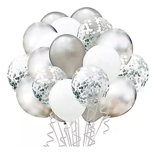 20 Art Globos Oyc Plateado / Corazon Estrella Confetti Plata