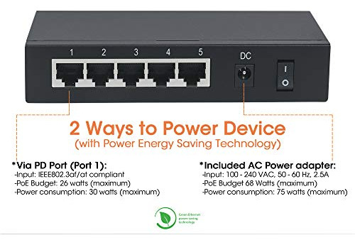 Intellinet Switch Ethernet Gigabit Con 5 Puertos Poe Con 1