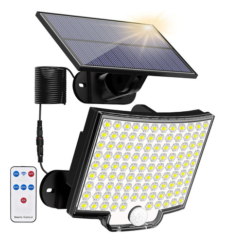 Vedd® Lámpara Solar Exterior Jardín Pared Sensor Luz 106 Led Estructura Negro