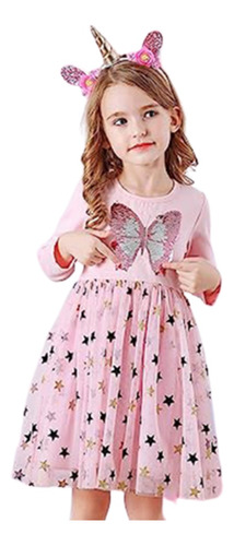 Vestido De Niña De Manga Larga Moda De Princesa Fiesta Rosa