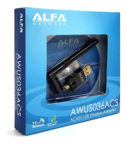 Alfa Network Awus036acs Wide-coverage Dual-band Ac600 Usb Wireless Wi-fi Adapter W/ High-sensitivity External Antenna - Windows, Macos & Kali Linux Supported