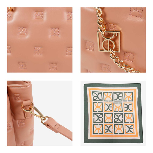 Bolsa Satchel Cloe Para Mujer Acolchada Y Mascada Multiusos Color Rosa