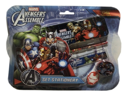 Marvel Avengers Set Escolar Con Estuche Metálico 5 Unidades