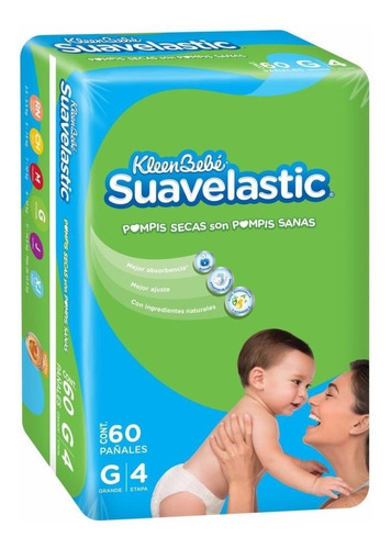 Pañal Kleenbebé Suavelastic Etapa 4 Grande 60 Pzas