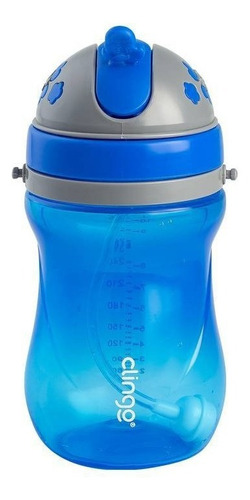 Copo De Transiçao Alça C/ Canudo E Válvula 320ml Clingo Cor Azul Liso