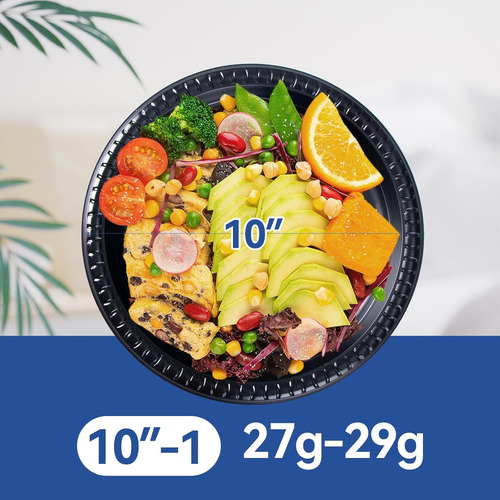 Plato De Plástico Reutilizable 25 Cm Negro Resistente Apto P