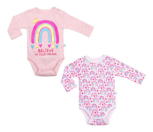 Set 2 Piezas Bodys Manga Larga Bambino  Arcoiris Rosado