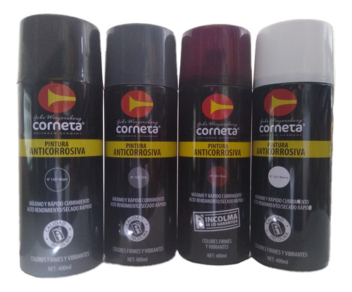 Kit 4 Pintura Anticorrosiva Corneta Negro Gris Rojo Blanco