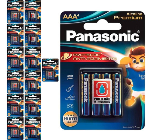 56 Pilhas Alcalinas Premium Aaa 3a Palito Panasonic 14 Cart