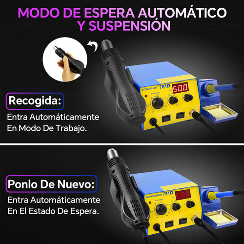 Estación De Soldar Bowoshen Metal Pistola De Calor Y Cautín 2 En 1 Con Pantalla Digital Y 3 Boquillas 950w 127V