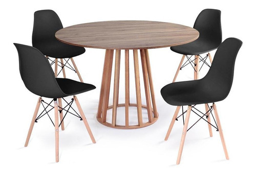 Mesa De Jantar Talia Natural 120cm + 4 Cadeiras Eames Eiffel Cor Preto