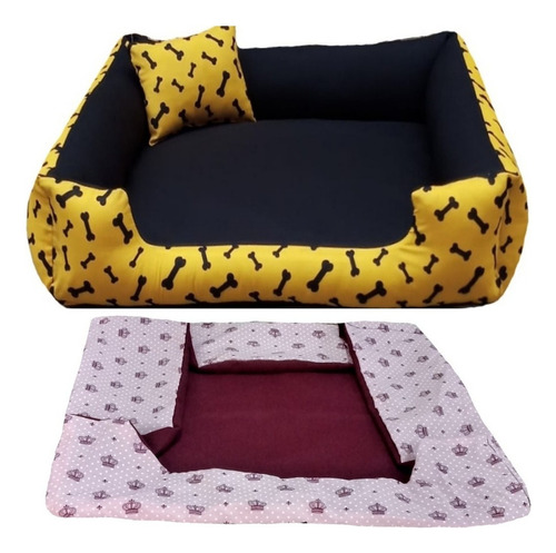 Cama Pet G Cachorro Grande Cama Com Capa Extra 70x70 Cor Cama Amarela + Capa Vinho