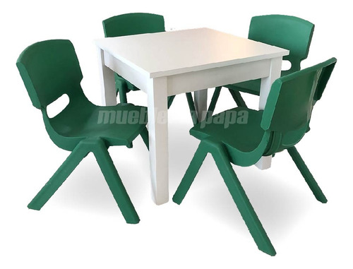 Combo Mesa Infantil Pino + 4 Sillas De Plastico Irrompibles