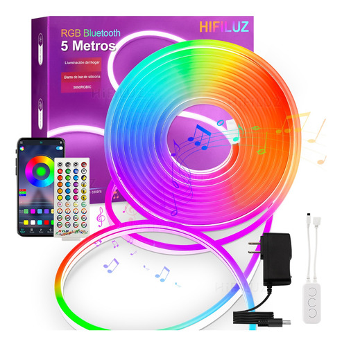 Tira De Led Luz Neón Flex Bluetooth Rgb Ip68 Luces 5m App